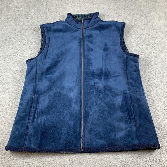 Red River Vest Womens 2X Blue Faux Suede Aztec Southwest Lined Heavyweight Zip - Picture 3 of 13